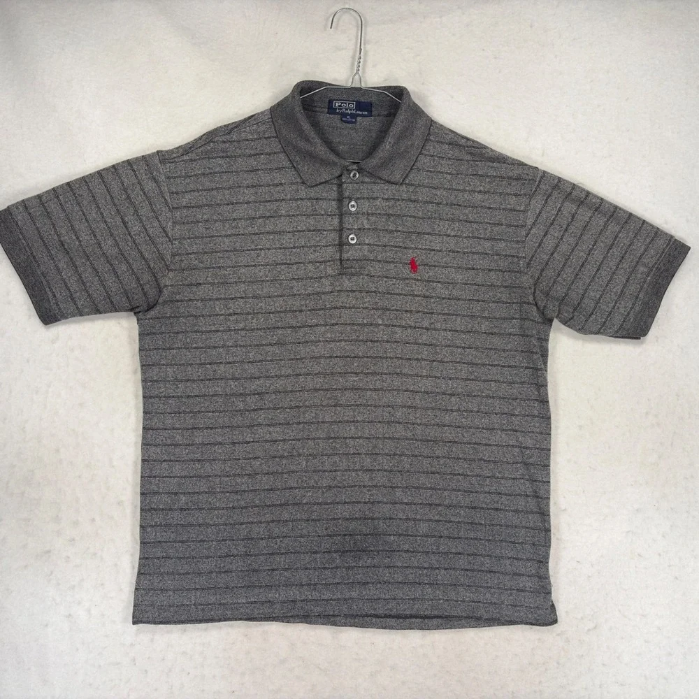 Polo Ralph Lauren Mens XL Gray Striped Short Sleeve Cotton Polo Shirt Red Pony